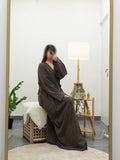 Corduroy abaya dress with bow and wide sleeves